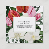 Tropical Monstera Blätter Wasserfarbene Blume Quadratische Visitenkarte (Rückseite)
