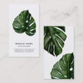 Tropical Monstera Blätter Watercolor Green Visitenkarte (Vorne/Hinten)