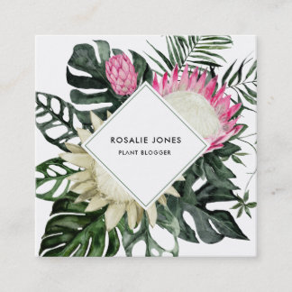 Tropical Monstera Blätter Watercolor Protea Blume Quadratische Visitenkarte