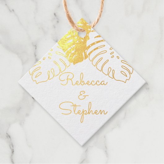 Tropical Monstera Blätter Wedding REAL FOIL Geschenkanhänger (Vorderseite)