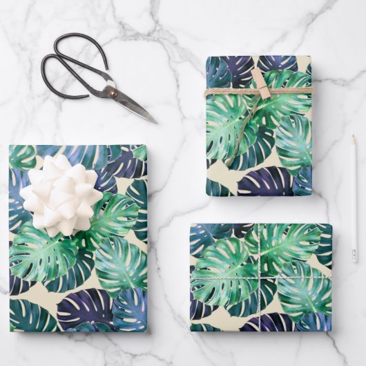 Tropical Monstera Blätter Wrapping Paper Sheets (Vorderseite)