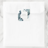 Tropical Monstera Blue Foliage Monogram Wedding Quadratischer Aufkleber (Tasche)