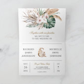 Tropical Monstera Boho Pampas QR Code Wedding Einladung (Innenseite)