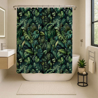 Tropical Monstera Botanical Green Jungle Shower Cu Duschvorhang