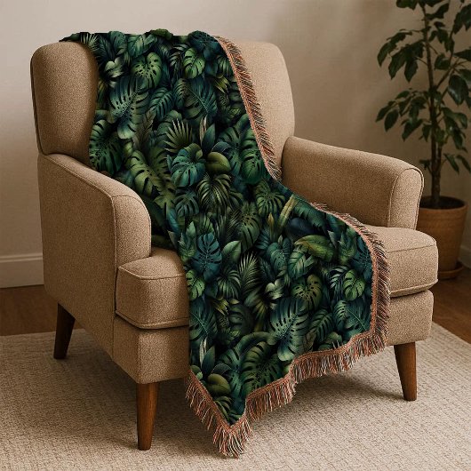 Tropical Monstera Botanical Green Jungle Throw Bla Decke