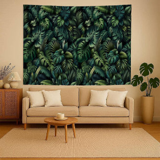 Tropical Monstera Botanical Green Jungle Wall  Wandteppich