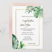 Tropical Monstera Botanicals & Gold | Hochzeit Einladung (Vorne/Hinten)