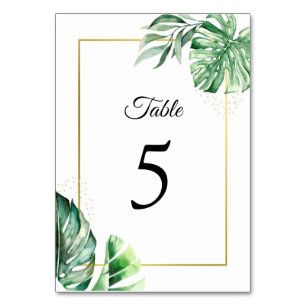 Tropical Monstera Botanicals & Gold   Hochzeit Tischnummer