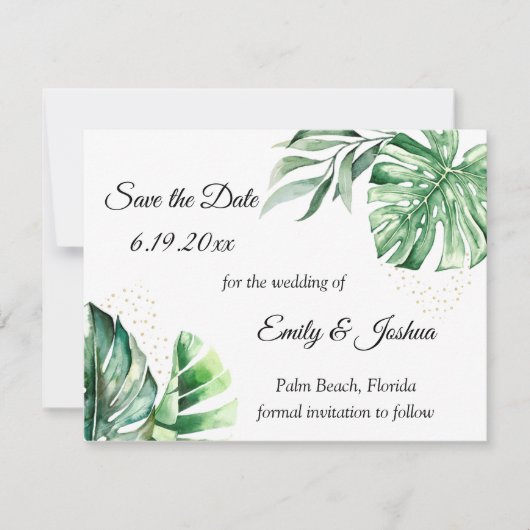 Tropical Monstera Botanicals & Gold | Save The Date (Vorderseite)