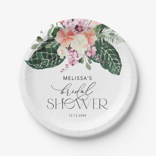 Tropical Monstera Brautparty Paper Plate Pappteller (Vorderseite)