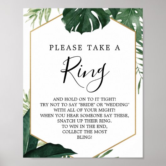 Tropical Monstera Brautparty Ring Game Poster (Vorne)