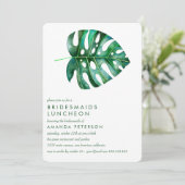 Tropical monstera Bridesmaids Luncheon Wedding Einladung (Stehend Vorderseite)