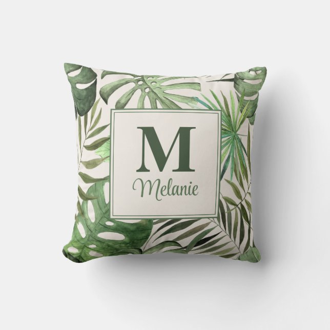 Tropical Monstera Custom Name and Initial Kissen (Vorderseite)
