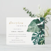 Tropical Monstera Foliage Couples Dusche laden ein Dankeskarte (Stehend Vorderseite)