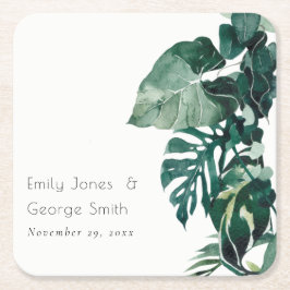 Tropical Monstera Foliage Green Rustic Wedding Rechteckiger Pappuntersetzer