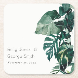 Tropical Monstera Foliage Green Rustic Wedding Rechteckiger Pappuntersetzer