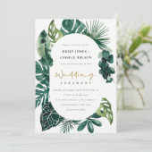 Tropical Monstera Green Capsule Wedding Einladung (Stehend Vorderseite)