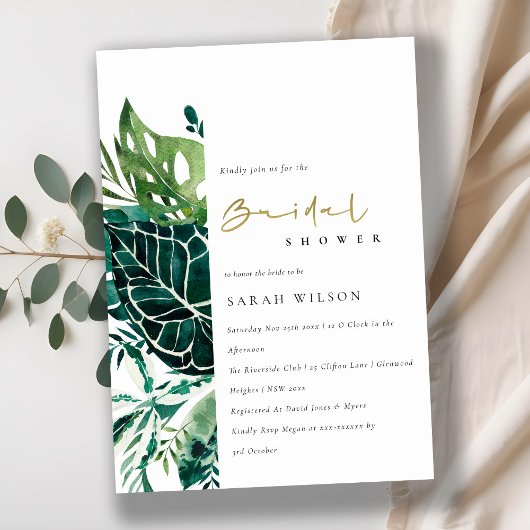 Tropical Monstera Green Fauna Brautparty laden Dankeskarte