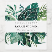 Tropical Monstera Green Foliage Brautparty Weinetikett (Einzelnes Label)