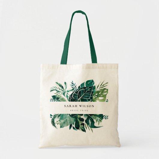 Tropical Monstera Green Foliage Leafy Bride Stamm Tragetasche (Vorne)