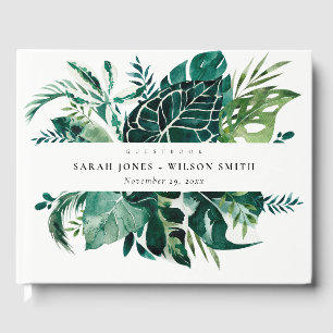 Tropical Monstera Green Foliage Leafy Wedding Gästebuch