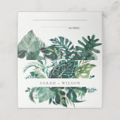 Tropical Monstera Green Foliage Leafy Wedding Platzkarte (Außenseite Aufgefaltet)