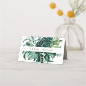 Tropical Monstera Green Foliage Leafy Wedding Platzkarte (Vorderseite)