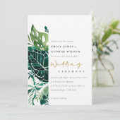 Tropical Monstera Green Foliage Wedding Dankeskarte (Stehend Vorderseite)