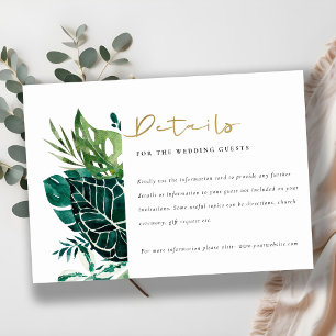 Tropical Monstera Green Foliage Wedding Details En Begleitkarte