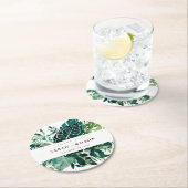 Tropical Monstera Green Foliage Wedding Vielen Dan Runder Pappuntersetzer (Vor Ort)