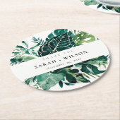 Tropical Monstera Green Foliage Wedding Vielen Dan Runder Pappuntersetzer (Angewinkelt)
