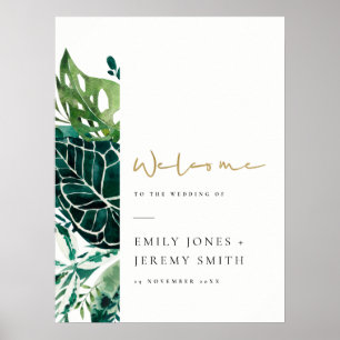 Tropical Monstera Green Foliage Wedding Welcome Po Poster