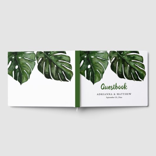 Tropical Monstera Green Leaf Wedding Gästebuch (Voll)