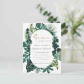 Tropical Monstera Green Leafy Fauna Save the Date Postkarte (Stehend Vorderseite)