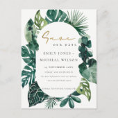 Tropical Monstera Green Leafy Fauna Save the Date Postkarte (Vorderseite)