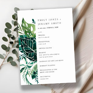 Tropical Monstera Green Leafy Foliage Wedding Programm
