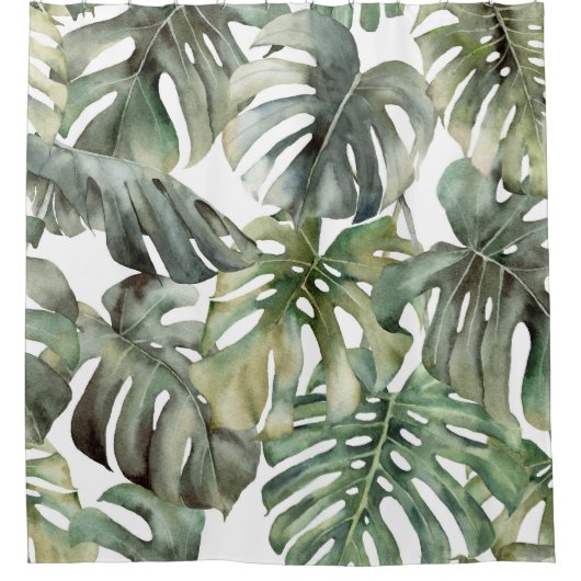 Tropical Monstera Grosse Wasserfarbenmuster Duschvorhang (Vorderseite)