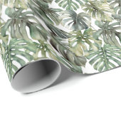 Tropical Monstera Grosse Wasserfarbenmuster Geschenkpapier (Rolleneckpunkt)