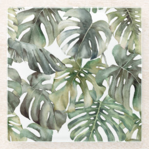 Tropical Monstera Grosse Wasserfarbenmuster Glasuntersetzer