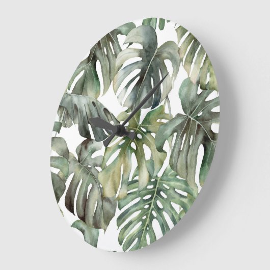 Tropical Monstera Grosse Wasserfarbenmuster Große Wanduhr (Winkel)