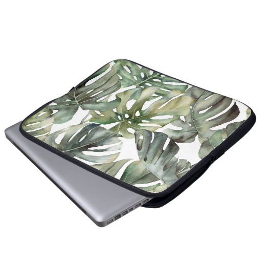 Tropical Monstera Grosse Wasserfarbenmuster Laptopschutzhülle (Vorne Knopf)