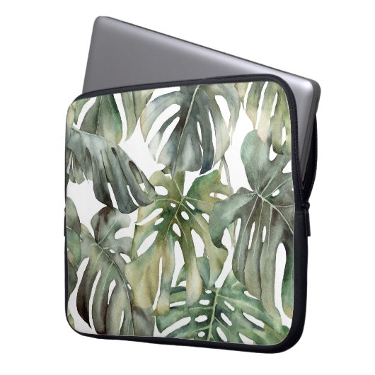Tropical Monstera Grosse Wasserfarbenmuster Laptopschutzhülle (Vorderseite Links)