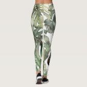 Tropical Monstera Grosse Wasserfarbenmuster Leggings (Rückseite)