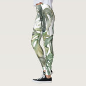 Tropical Monstera Grosse Wasserfarbenmuster Leggings (Links)