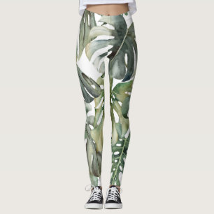 Tropical Monstera Grosse Wasserfarbenmuster Leggings