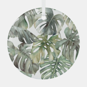 Tropical Monstera Grosse Wasserfarbenmuster Ornament Aus Glas