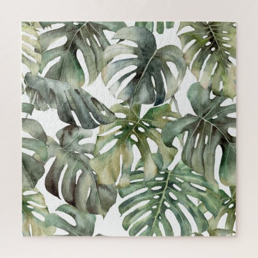 Tropical Monstera Grosse Wasserfarbenmuster Puzzle (Vertikal)