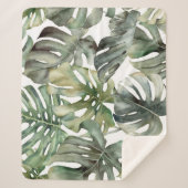 Tropical Monstera Grosse Wasserfarbenmuster Sherpadecke (Vorderseite)