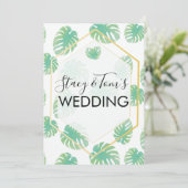 Tropical Monstera Hand Drawn Botanische Hochzeit Einladung (Stehend Vorderseite)