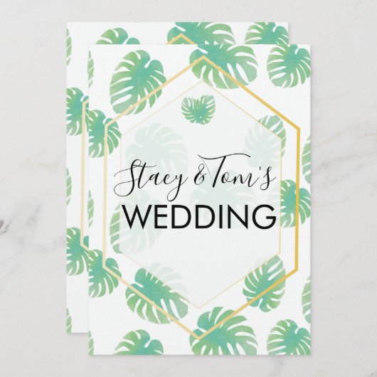Tropical Monstera Hand Drawn Botanische Hochzeit Einladung (Vorne/Hinten)